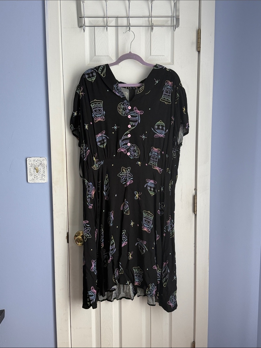 Hell Bunny Black Midi Dress with Pastel Celestial Motif
